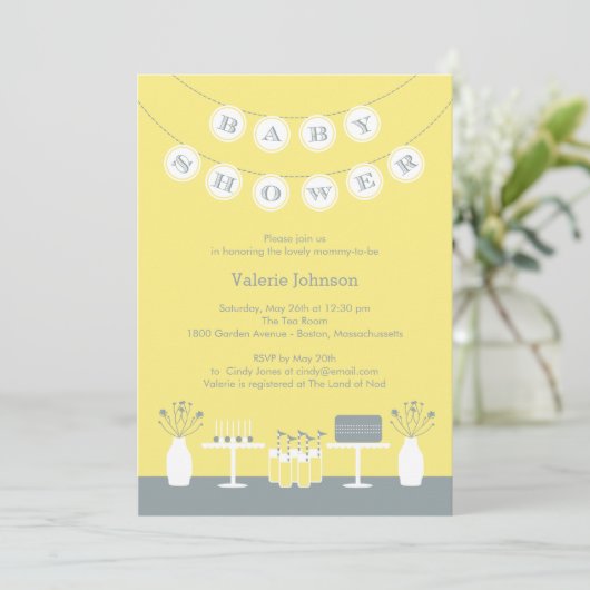 Invitation Baby shower de table douce - Jaune (Debout devant)