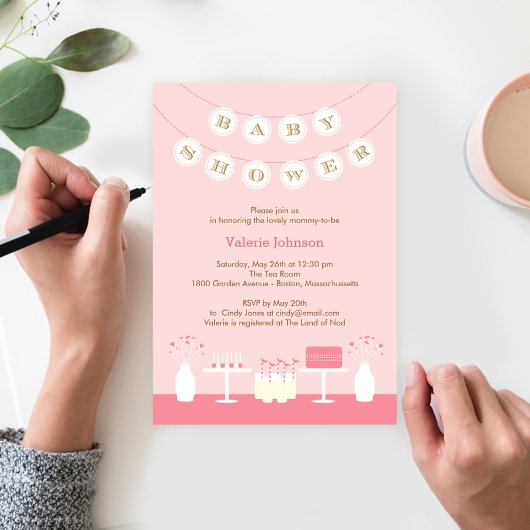 Invitation Baby shower de table douce - rose