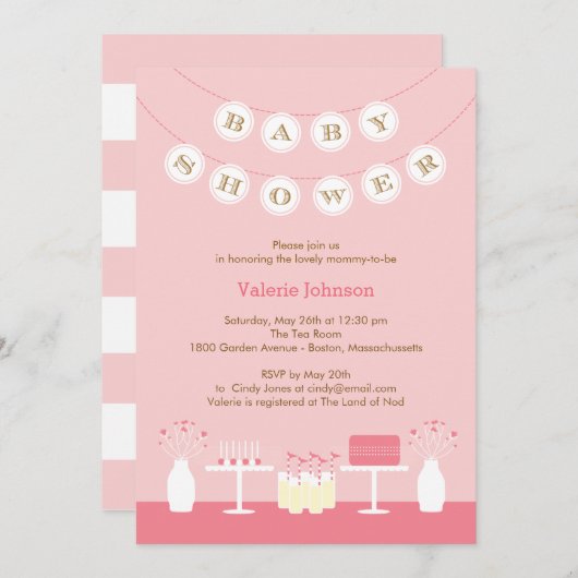 Invitation Baby shower de table douce - rose (Devant / Derrière)