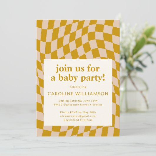 Invitation Baby shower de tableau de bord Abstrait jaune rétr (Debout devant)