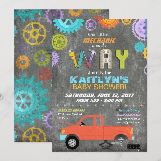 Invitation Baby shower de tableau de bord des outils d'engren (Devant / Derrière)