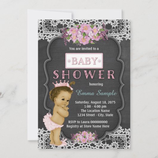 Invitation Baby shower de tableau de bord en dentelle rustiqu (Devant)