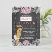 Invitation Baby shower de tableau de bord en dentelle rustiqu (Debout devant)