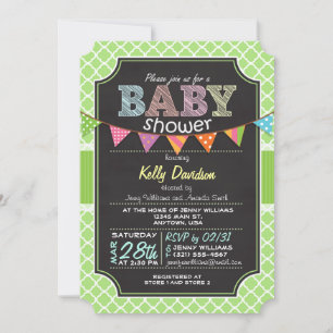 Invitation Baby shower de tableau de bord; Lime Green Quatref