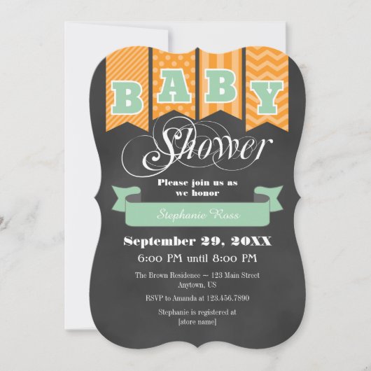 Invitation Baby shower de tableau de bord orange d (Devant)