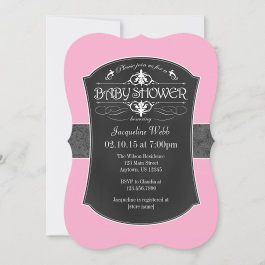 Invitation Baby shower de tableau de bord rose gri (Devant)