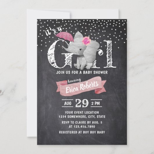 Invitation Baby shower de tableau de bord rustique pour fille (Devant)
