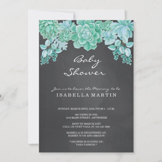 Invitation Baby shower de tableau de bord Succulent - Neutre  (Devant)