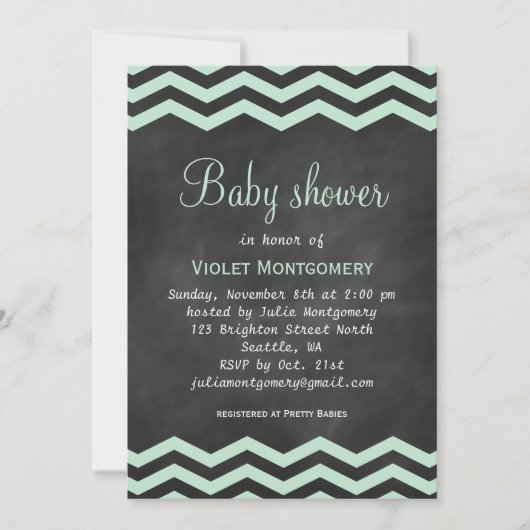 Invitation Baby shower de tableau de bord vert de  (Devant)