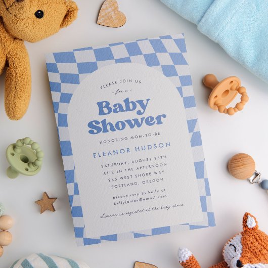 Invitation Baby shower de tableau de les années 70 Super Blue