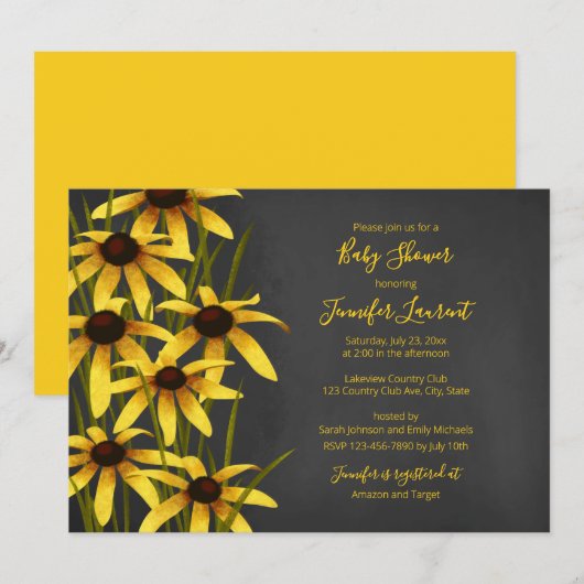 Invitation Baby shower de tableau noir Eyed Susan (Devant / Derrière)