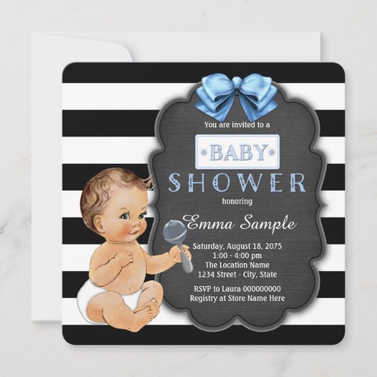 Invitation Baby shower de tableau noir moderne pour garçons (Devant)