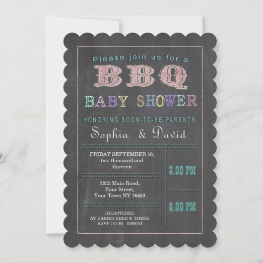 Invitation Baby shower de tableau noir rustique coloré Barbec (Devant)