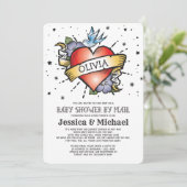Invitation Baby shower de tatouage cardiaque par courrier (Debout devant)