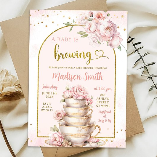 Invitation Baby shower de Tea Party de Pise Rose
