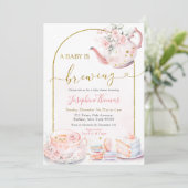 Invitation Baby shower de Tea Party Pink Floral Baby (Debout devant)