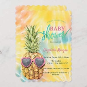 Invitation Baby shower de teinture tropicale à l'ananas cool