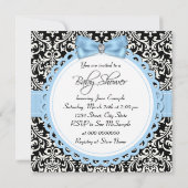 Invitation Baby shower de temps de bain noir et bleu Damask (Dos)