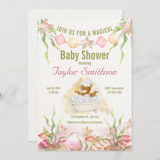 Invitation Baby shower de temps de douche (Devant / Derrière)