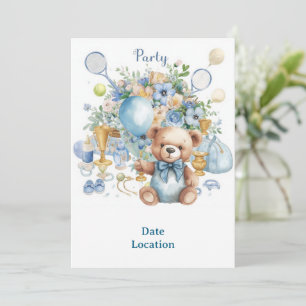 Invitation Baby shower de tennis pour bébé garçon bleu thème