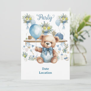 Invitation Baby shower de tennis pour bébé garçon bleu thème