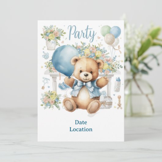 Invitation Baby shower de tennis pour bébé garçon bleu thème (Debout devant)