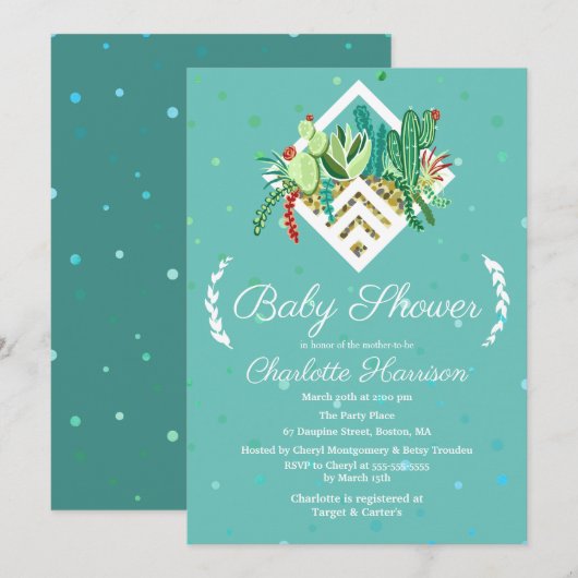 Invitation Baby shower de terrarium de Cactus pour succulents (Devant / Derrière)
