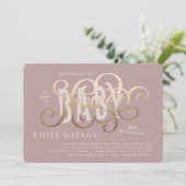 Invitation Baby shower de texte blanc rose blanc or moderne (Debout devant)