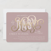 Invitation Baby shower de texte blanc rose blanc or moderne (Devant)