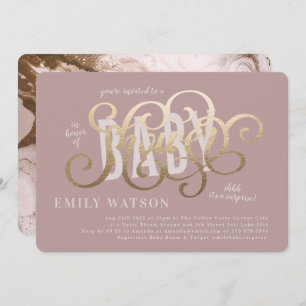 Invitation Baby shower de texte blanc rose blanc or moderne