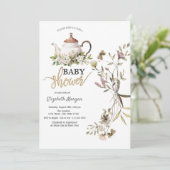 Invitation Baby shower de thé Fleur sauvage aquarelle (Debout devant)
