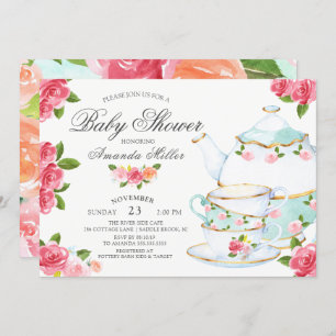 Invitation Baby shower de thé floral aquarelle