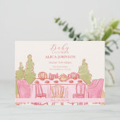 Invitation Baby shower de thé pastel rose féminin (Debout devant)