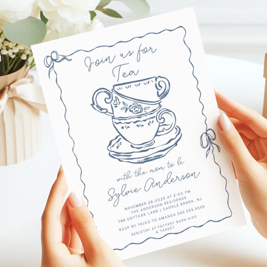 Invitation Baby shower de thé tiré à la main