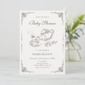 Invitation baby shower de thé vintage (Debout devant)