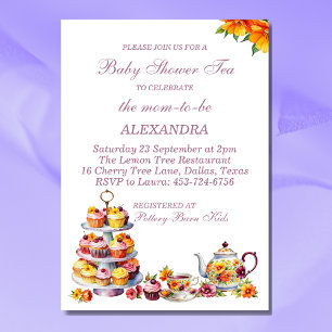 Invitation Baby shower de thé Whimsical Lilac Floral Rose