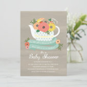 Invitation Baby shower de théière du jardin de fle (Debout devant)