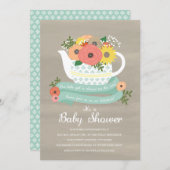 Invitation Baby shower de théière du jardin de fle (Devant / Derrière)