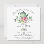 Invitation Baby shower de théière florale Aquarell (Devant)