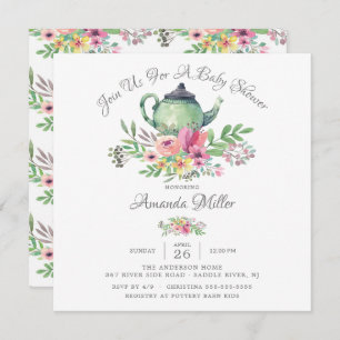 Invitation Baby shower de théière florale Aquarell