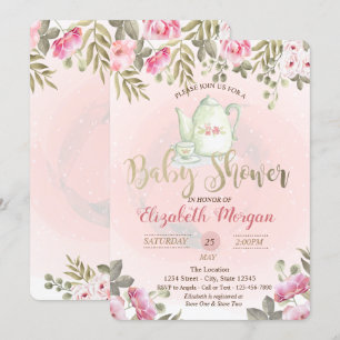 Invitation Baby shower de théière florale Aquarell