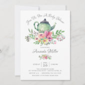 Invitation Baby shower de théière florale Aquarell (Devant)