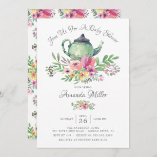 Invitation Baby shower de théière florale Aquarell