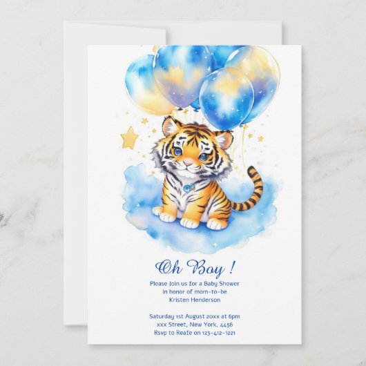 Invitation Baby shower de tigre d'aquarelle (Devant)