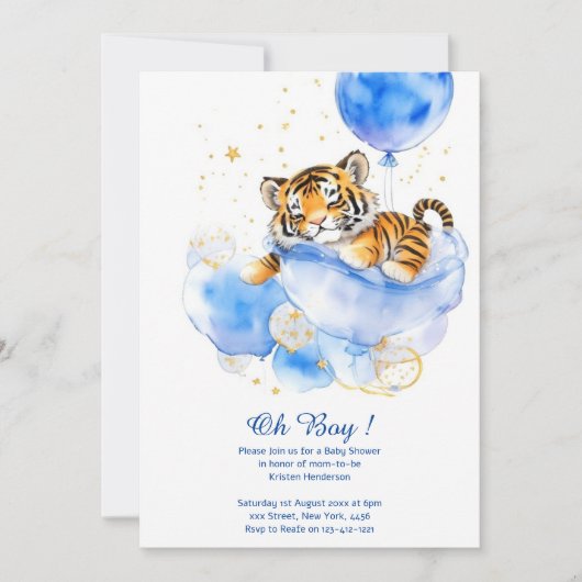 Invitation Baby shower de tigre d'aquarelle (Devant)