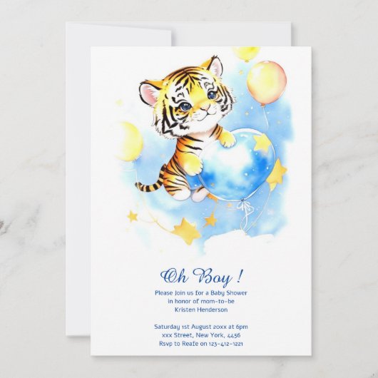 Invitation Baby shower de tigre d'aquarelle (Devant)