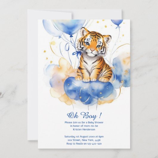 Invitation Baby shower de tigre d'aquarelle (Devant)