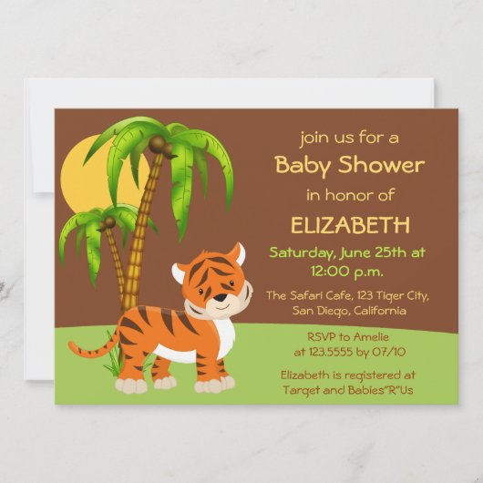 Invitation Baby shower de tigre de bébé mignonne (Devant)