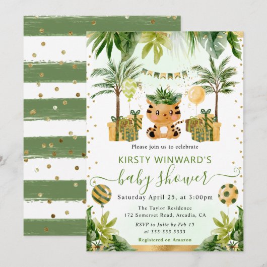 Invitation Baby shower de tigre de la Jungle (Devant / Derrière)