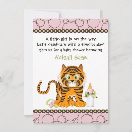 Invitation Baby shower de tigre rose pour les fill (Devant)